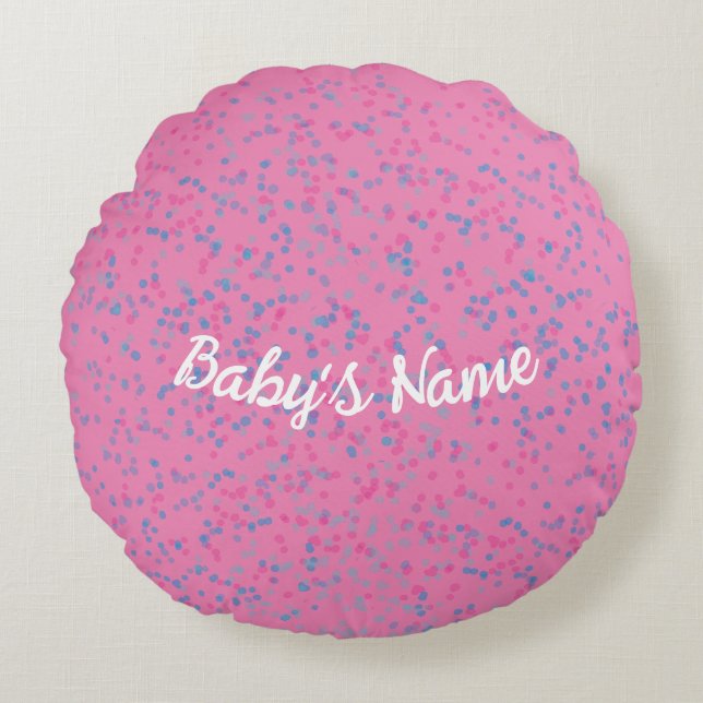 Niedliche Girl Blush Pink Pastellblau Dot Weiße Sc Rundes Kissen (Vorderseite)