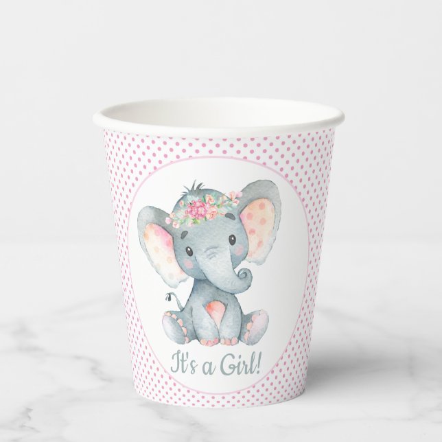 Niedliche Girl Elephant Babyduschpapier Pappbecher (Vorderseite)