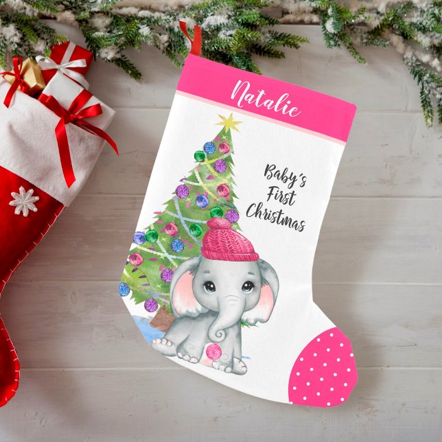 Niedliche Girl Elephant BABY'S ERSTE CHRISTMAS Pin Kleiner Weihnachtsstrumpf (Von Creator hochgeladen)