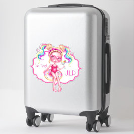 Niedliche Girl Floating mit Drink Personalisiert Aufkleber
