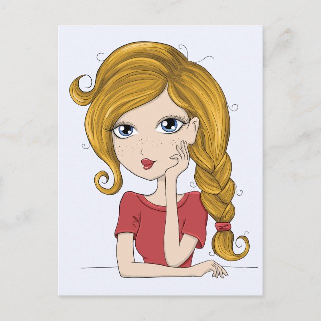 Niedliche Girl mit blonde Braid Grafik Postkarte (Vorderseite)