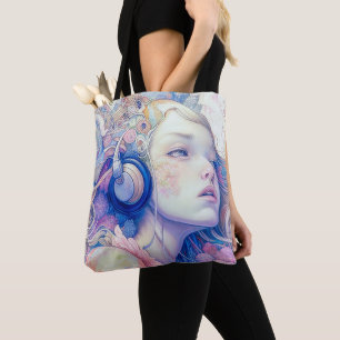 Niedliche Girl mit Headphone Music Moderne Kunst