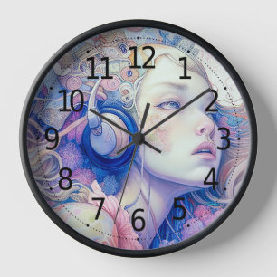 Niedliche Girl mit Headphone Music Moderne Kunst   Uhr