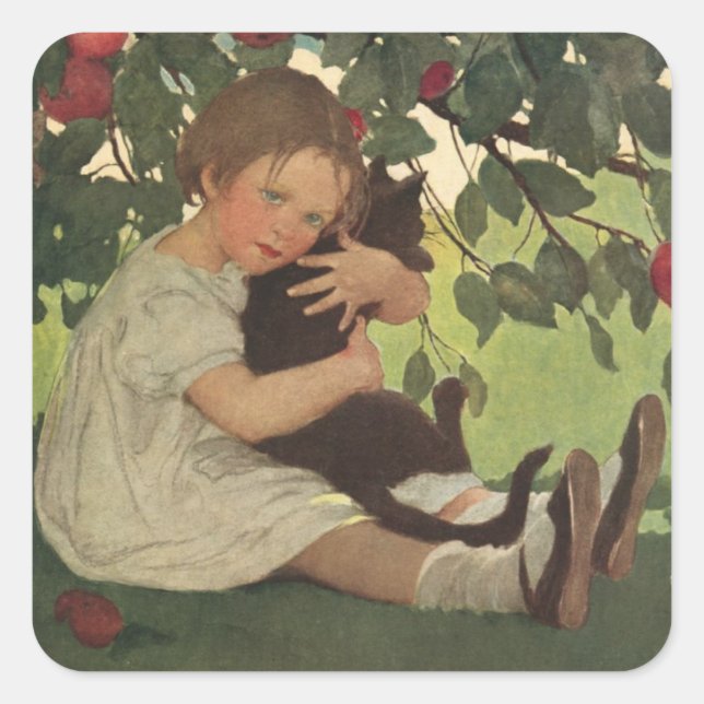 Niedliche Girl mit ihren Cat Fun Retro Stickers (Vorderseite)