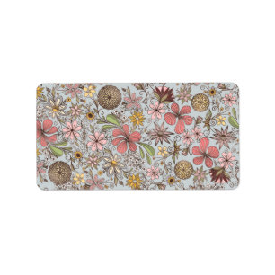 Niedliche Girl Old Rose Rosa Blumendoodles Design Adressaufkleber