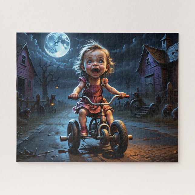 Niedliche Girl on Bicycle Horror Fantasy Puzzle (Horizontal)