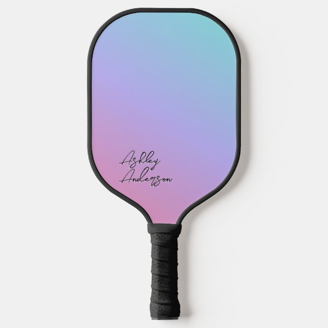Niedliche Girl Pastel Blau Lila Pink Monogramm Fra Pickleball Schläger (Vorderseite)