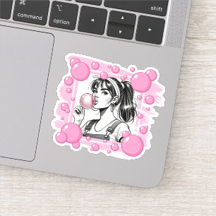 Niedliche Girl & PBubble, Comic Spaß, Comic Schwar Aufkleber