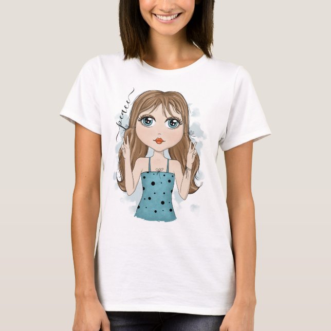 Niedliche Girl Peace Grafik Illustration Peace T-Shirt (Vorderseite)