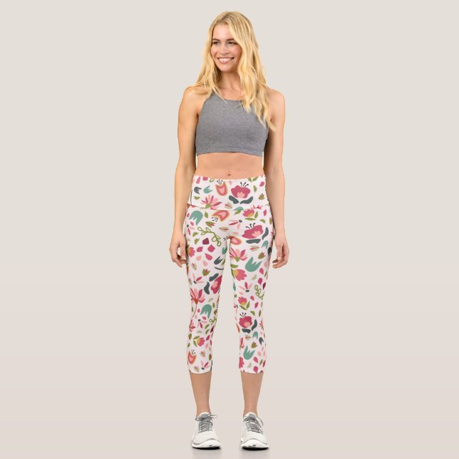Niedliche Girl-Pink-Blume Capri Leggings (Vorderseite)
