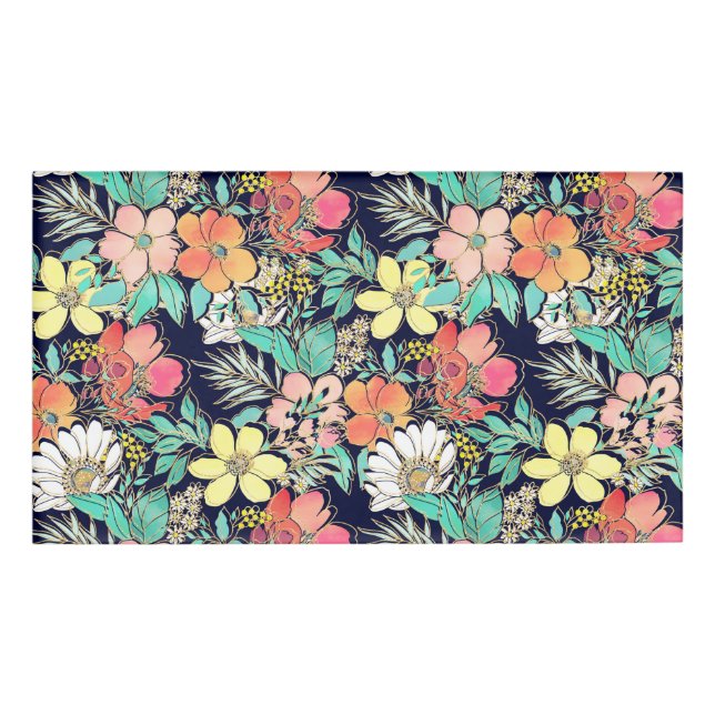 Niedliche Girl Pink Blütengolden Schlaganfälle Des Namenschild (Vorderseite)