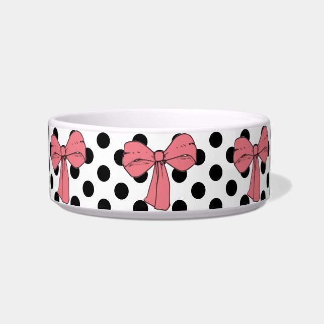 Niedliche Girl Pink Bows und Black Punkte auf Weiß Napf (Vorderseite)