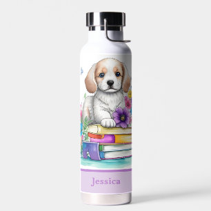 Niedliche Girl Puppy Books & Spring Flowers Trinkflasche