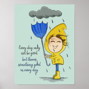 Niedliche Girl Rainy Windy Day Grafische Ermutigun Poster