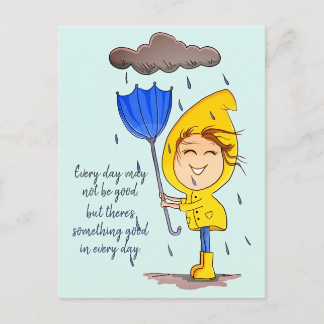 Niedliche Girl Rainy Windy Day Grafische Ermutigun Postkarte (Vorderseite)