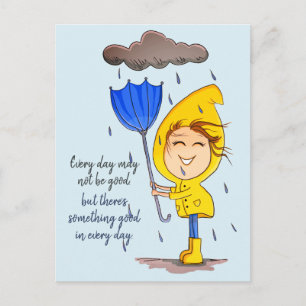 Niedliche Girl Rainy Windy Day Grafische Ermutigun Postkarte