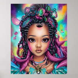 Niedliche Girl-Schmetterlinge Psychedelic Colors m Poster