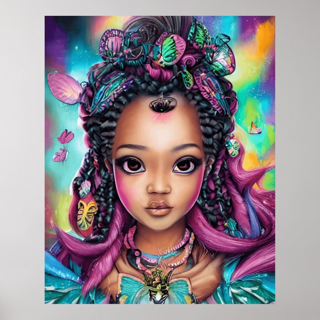 Niedliche Girl-Schmetterlinge Psychedelic Colors m Poster (Vorne)