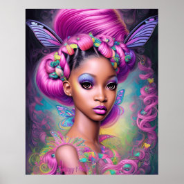 Niedliche Girl-Schmetterlinge Psychedelic Colors Poster