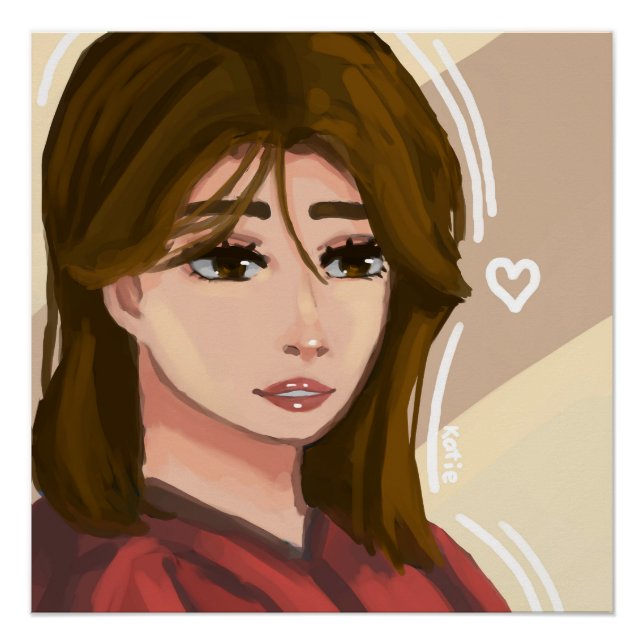 Niedliche Girl Simple Background Handgezeichnete D Poster (Vorderseite)