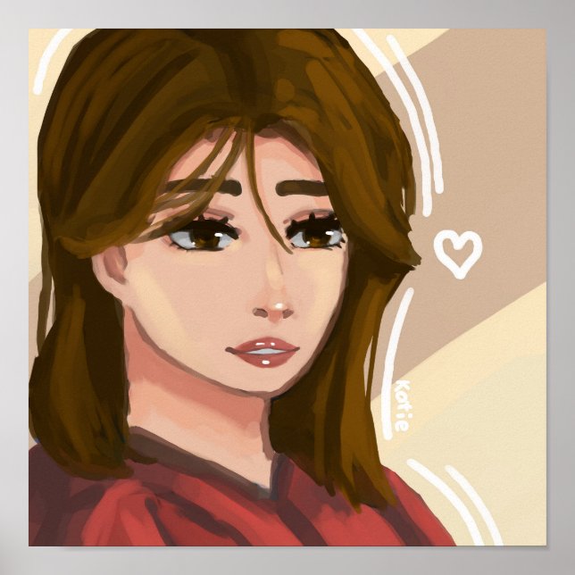 Niedliche Girl Simple Background Handgezeichnete D Poster (Vorne)