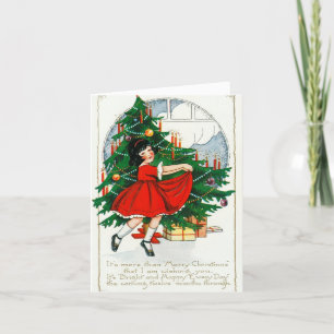 Niedliche Girl-Tänze rund um die Tree Weihnachtska Feiertagskarte