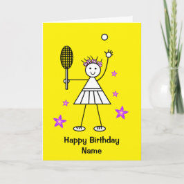 Niedliche Girl Tennis Player Gelbe Geburtstagskart Karte