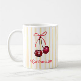 Niedliche Girl Watercolor Cherry Bow mit Namen Kaffeetasse