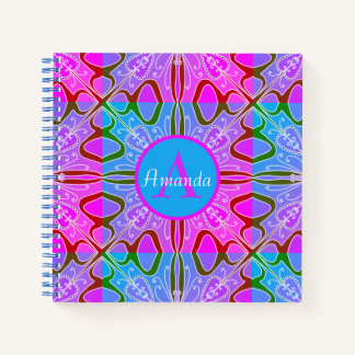 Niedliche Girl Whimsical Folk Art Rosa Lila Blau Notizbuch