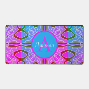 Niedliche Girl Whimsical Folk Art Rosa Lila Blau Schreibtischunterlage