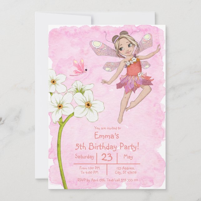 Niedliche Girl Whimsical Rosa Dragonfly Geburtstag Einladung (Vorderseite)