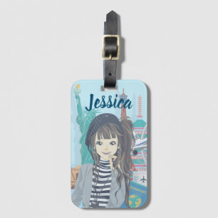 Niedliche Girl World - Reisen Illustriert Personal Gepäckanhänger