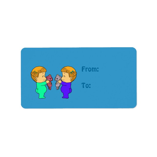 Niedliche Girl-Zwillinge Adressaufkleber (Vorne)