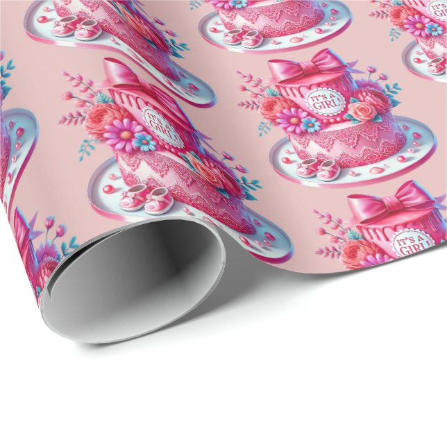 Niedliche Girls Babyduschkuchen Party Geschenkpapier (Rolleneckpunkt)