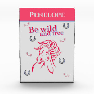 Niedliche Girls Be Wild und frei dekoratives Pferd Fotoblock