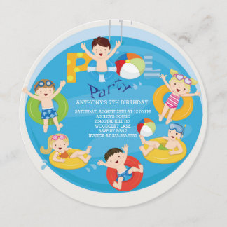Niedliche Girls & Boys Pool - Einladung zum Geburt