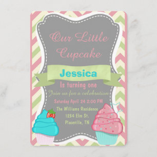 Niedliche Girls Cupcake Birthday Einladung