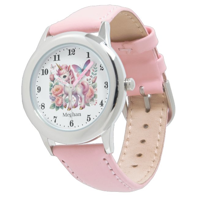 Niedliche Girls Fantasie unicorn geben Namen Armbanduhr (Schrägansicht)
