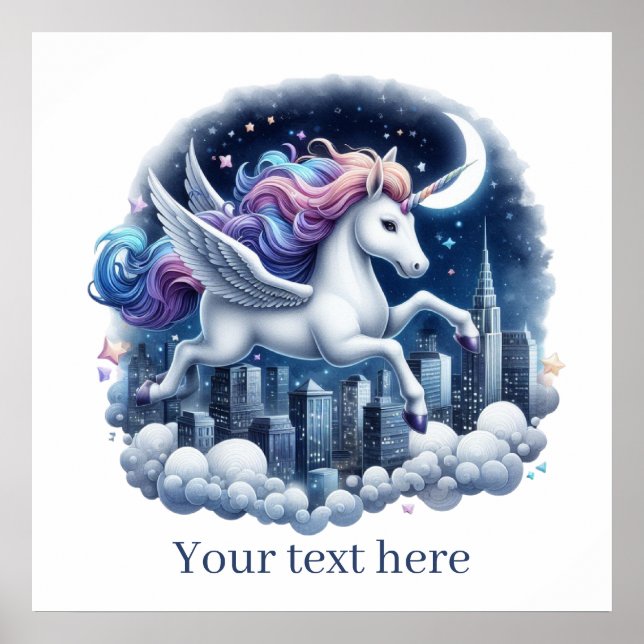 Niedliche Girls Fantasy Unicorn ergänzen Text Poster (Vorne)