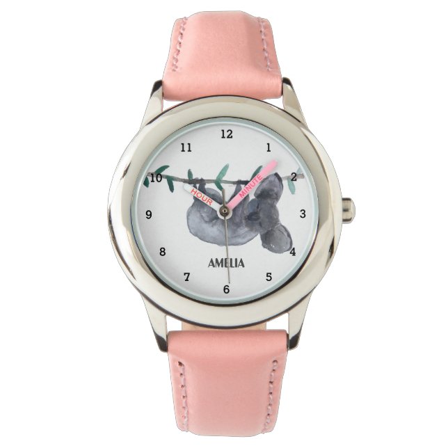 Niedliche Girls Koala Bären Tierkids Neugieriges G Armbanduhr (Vorderseite)