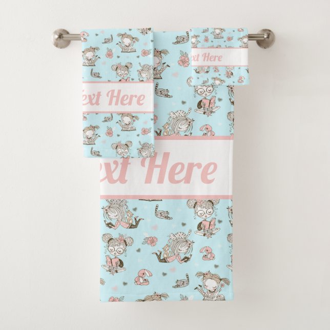 Niedliche Girls lesen Bücher Geschenk Ideen Badhandtuch Set (Insitu)