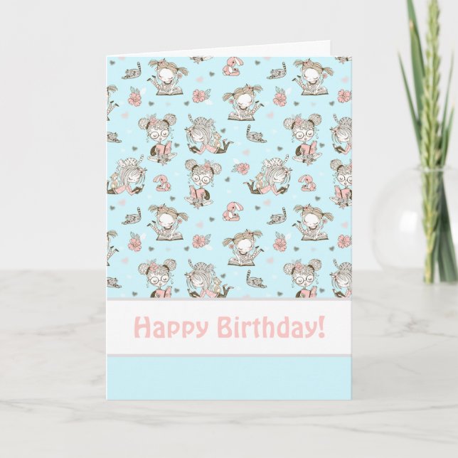 Niedliche Girls lesen Bücher Geschenk Ideen Karte (Vorderseite)