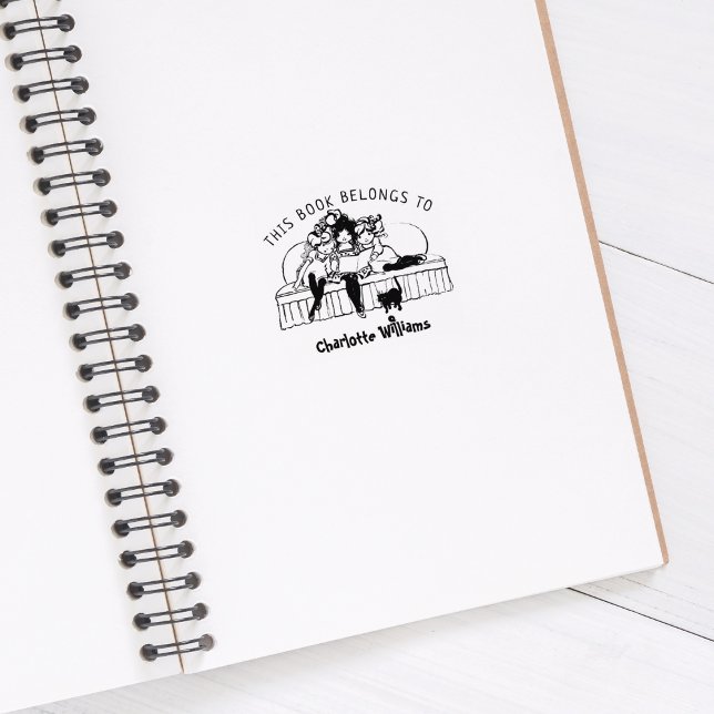 Niedliche Girls lesen, Vintages Buch Gummistempel (Von Creator hochgeladen)