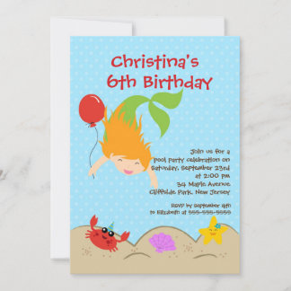 Niedliche Girls Mermaid Geburtstagspartei Einladun Einladung