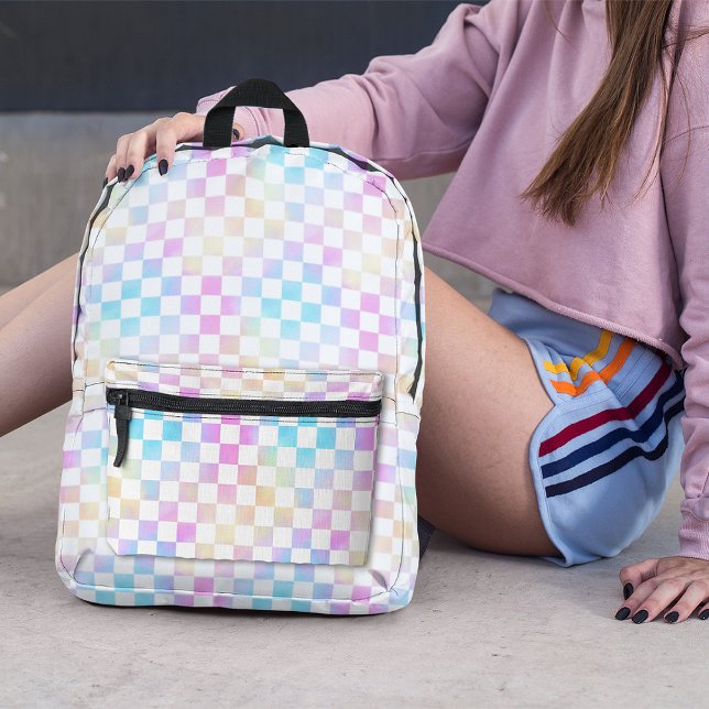 Niedliche Girls Pastel Rainbow Checkered Kariert Bedruckter Rucksack (Von Creator hochgeladen)