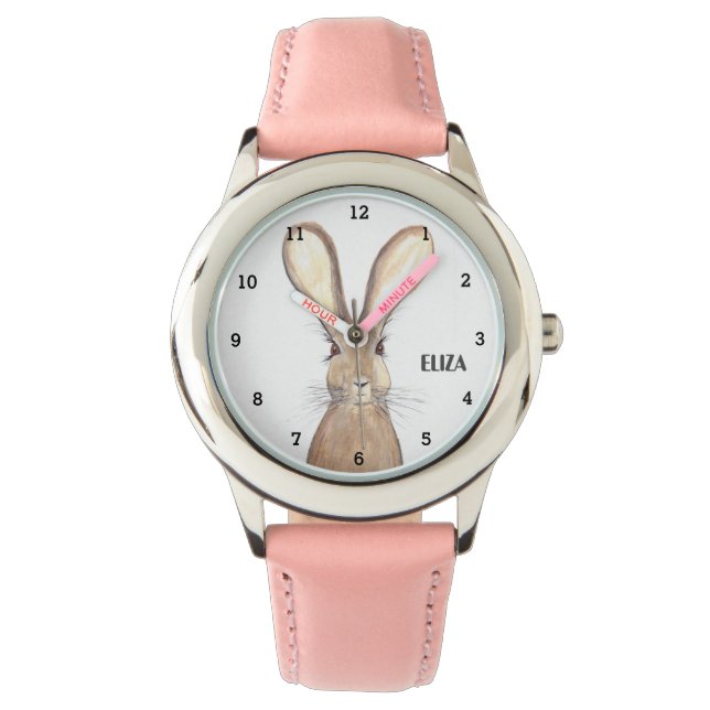 Niedliche Girls Pink Bunny Rabbit Tierkids beobach Armbanduhr (Vorderseite)
