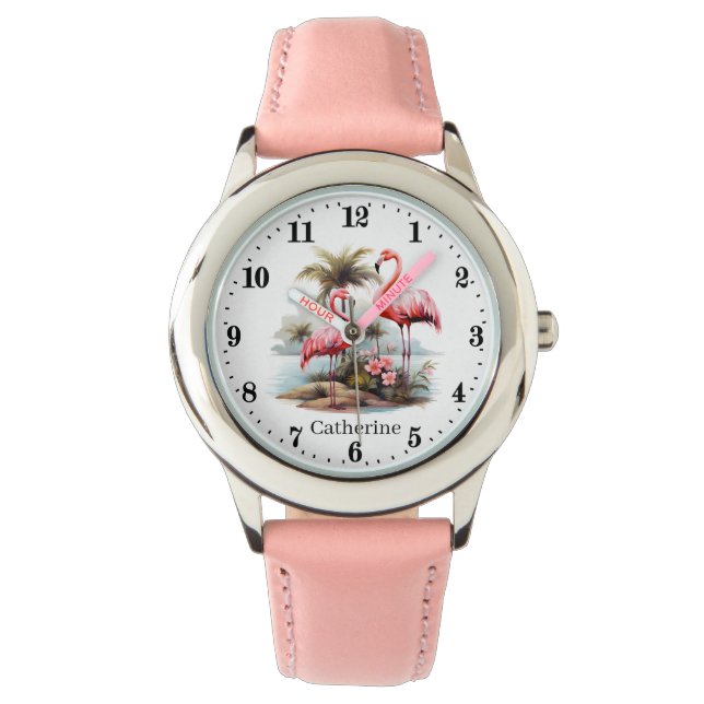 Niedliche Girls pink flamingo geben den Namen Armbanduhr (Vorderseite)