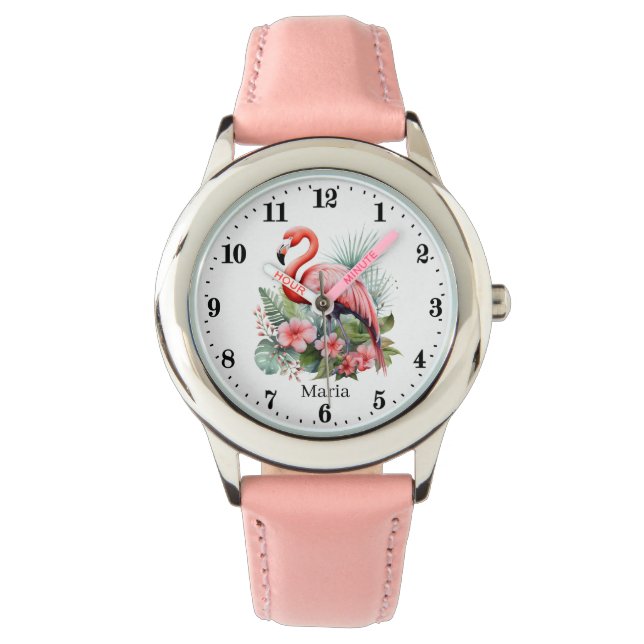 Niedliche Girls pink flamingo geben den Namen Armbanduhr (Vorderseite)