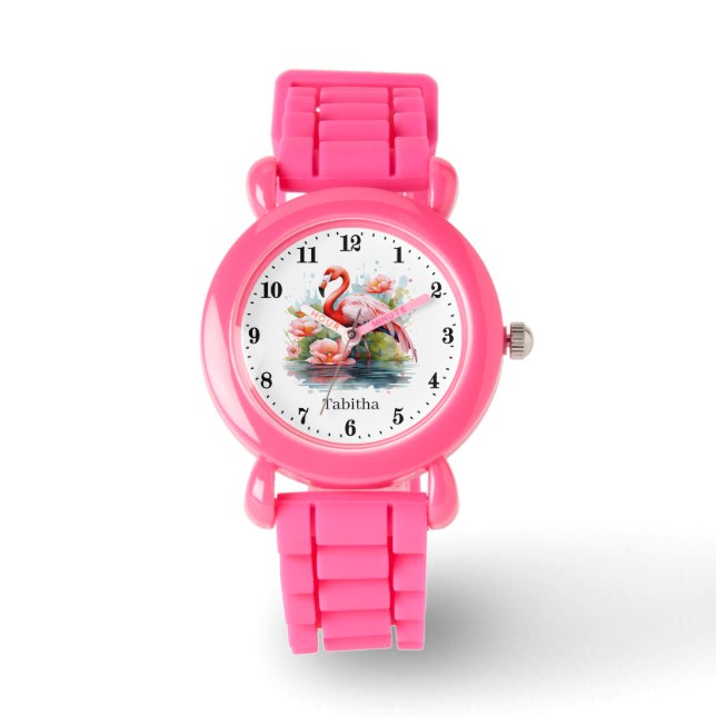 Niedliche Girls pink flamingo geben den Namen Armbanduhr (Vorderseite)