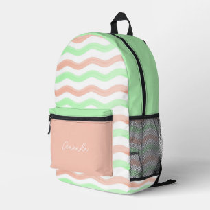 Niedliche Girl's Pink Green Aquarell mit Name Bedruckter Rucksack